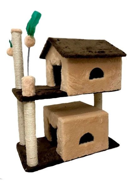 Arranhador Para Dois Gatos Com 2 Casas Bege - 1