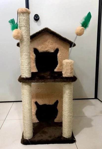 Arranhador Para Dois Gatos Com 2 Casas Bege - 4