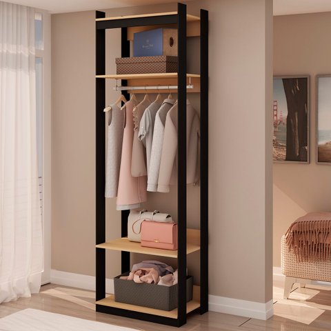 Estante Closet Guarda Roupa Modulo 3 Prat e Cab Freijó/Preto