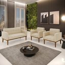 Ver imagem 1 de Conjunto 2 Poltronas e 1 Namoradeira Decorativa Karen Pés Fixo em Madeira Castanho Suede Bege G19 - 