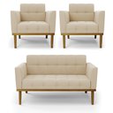 Ver imagem 2 de Conjunto 2 Poltronas e 1 Namoradeira Decorativa Karen Pés Fixo em Madeira Castanho Suede Bege G19 - 