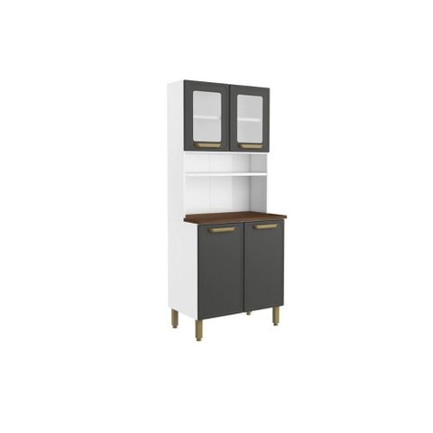 Kit de Cozinha Compacta Bella C/ 4 Portas (2 C/ Vidro) 80cm Grafite - Bertolini