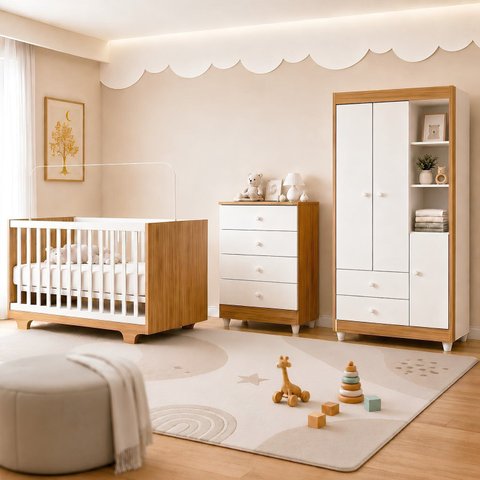 Quarto de Bebê Completo com Cômoda Berço e Guarda Roupa 100% MDF Encanto