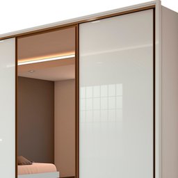 Guarda Roupa 3 Portas de Correr e Espelho Spazio Branco Lopas 270,5cm - 6