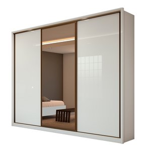 Guarda Roupa 3 Portas de Correr e Espelho Spazio Branco Lopas 270,5cm