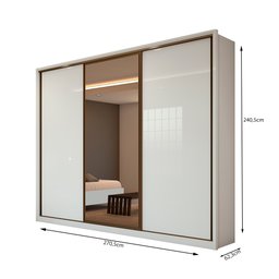 Guarda Roupa 3 Portas de Correr e Espelho Spazio Branco Lopas 270,5cm - 3