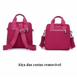 Bolsa Mochila Multi Uso Nylon com Alça Removível Feminina - Rosa - 4