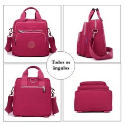 Bolsa Mochila Multi Uso Nylon com Alça Removível Feminina - Rosa - 5