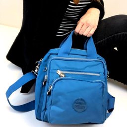 Bolsa Mochila Multi Uso Nylon com Alça Removível Feminina - Azul - 3
