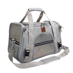 Bolsa de transporte pet avião para cães e gatos luxo - Cinza claro - 1