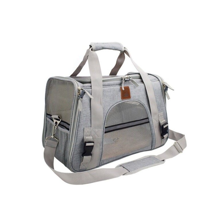 Bolsa de transporte pet avião para cães e gatos luxo - Cinza claro