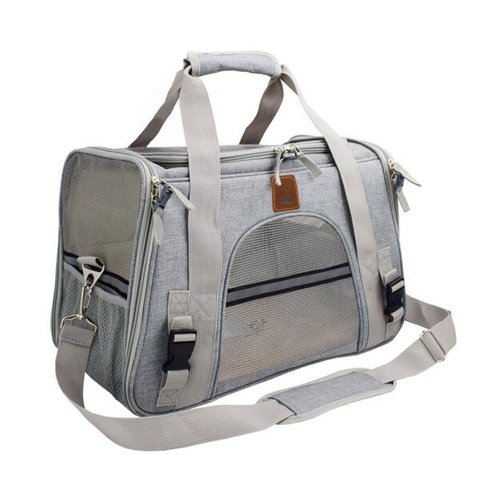 Bolsa de transporte pet avião para cães e gatos luxo - Cinza claro