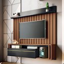Ver imagem 1 de Painel Tv 55 160cm Bancada Suspensa Self Preto-castanho - Hb Móveis