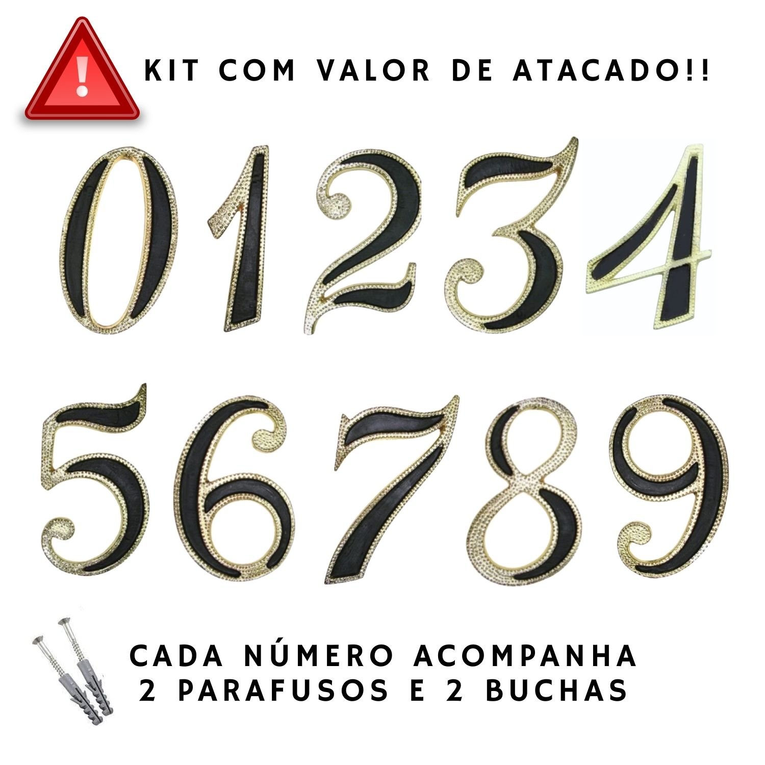 Número residencial, KIT TRÊS PEÇAS, algarismo  (12,5 cm) não amassa não enferruja - 3