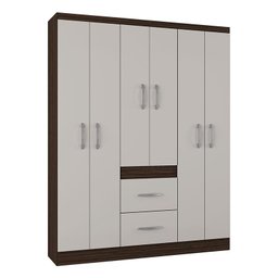 Guarda Roupa Casal Milão 6 Portas Chocolate Off White – Poquema - 1