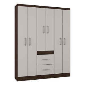 Guarda Roupa Casal Milão 6 Portas Chocolate Off White – Poquema