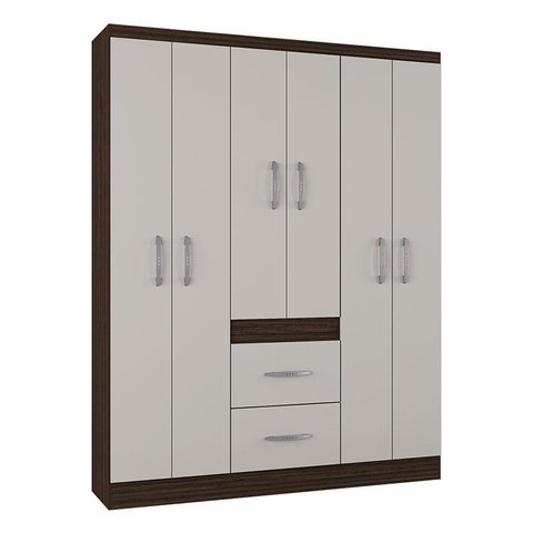Guarda Roupa Casal Milão 6 Portas Chocolate Off White – Poquema