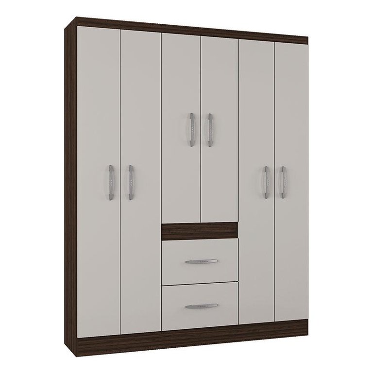 Guarda Roupa Casal Milão 6 Portas Chocolate Off White – Poquema