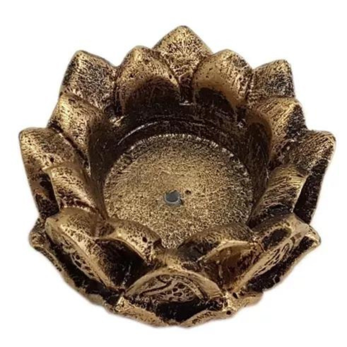 Incensário Castiçal Porta Vela - Porta Incenso - Flor De Lotus - Resina Dourado - 8cm