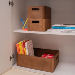 Kit 3 Caixas Organizadoras de Madeira com Alças Multiuso - Oikos