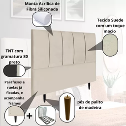 Cabeceira Queen Estofada 160cm Slim Veludo com Frames:bege - 4