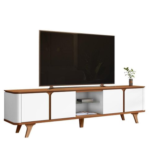 Rack Bancada Roma 217cm Cedro-Branco para até 60? - Casa D Cedro-Branco