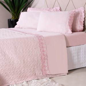 Kit Enxoval Queen Com Cobre Leito Bordado Ingles 7 Peças Soft Mauve - Bene Casa