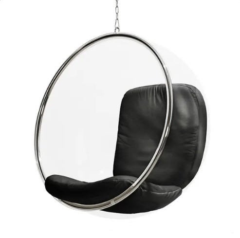 Poltrona Buble Chair em Acrilico Cristal Estofada em Couro Ecológico - Preto - 1