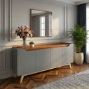Ver imagem 3 de Buffet Aparador 4 Portas com Pés de Madeira Ravena 180cm Sala de Estar Jantar - Cinza / Cedro