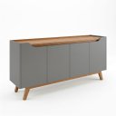 Ver imagem 2 de Buffet Aparador 4 Portas com Pés de Madeira Ravena 180cm Sala de Estar Jantar - Cinza / Cedro