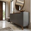 Ver imagem 4 de Buffet Aparador 4 Portas com Pés de Madeira Ravena 180cm Sala de Estar Jantar - Cinza / Cedro