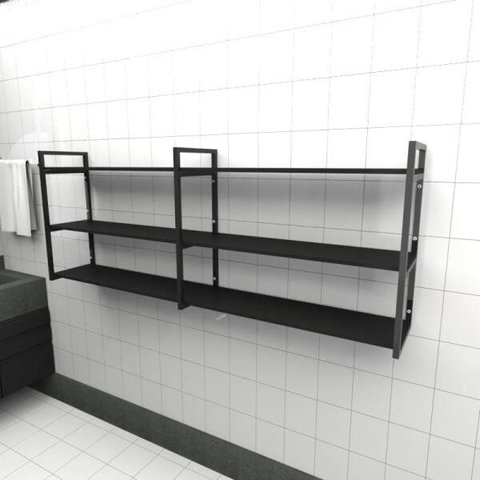 Prateleira Industrial Banheiro Aço Cor Preto 180x30x68cm (c)x(l)x(a) Cor Mdf Preto Modelo Ind32pb