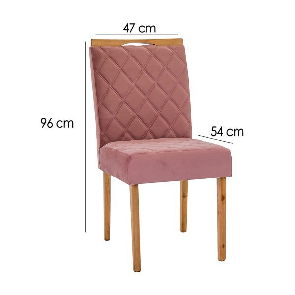 Kit 2 Cadeiras Estofadas No Tecido Suede Rosê 100% Madeira Maciça Ferrugine Design - 5