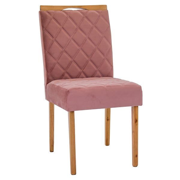 Kit 2 Cadeiras Estofadas No Tecido Suede Rosê 100% Madeira Maciça Ferrugine Design - 2