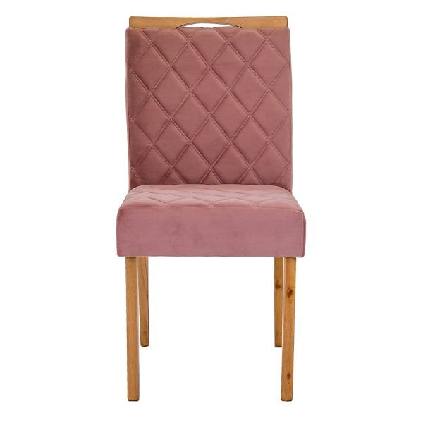 Kit 2 Cadeiras Estofadas No Tecido Suede Rosê 100% Madeira Maciça Ferrugine Design - 3