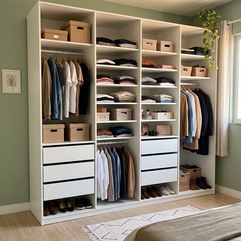 Closet Casal 100% MDF 6 Gavetas com 2 Cabideiros e 14 Prateleiras 277,7x235x60cm