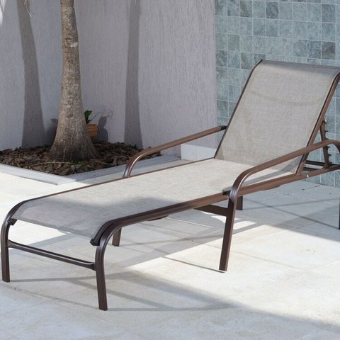 Kit 2 Espreguiçadeiras para Jardim 46cm x 62cm x 190cm Slim Marrom/Bege