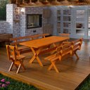 Ver imagem 6 de Conjunto Mesa Rústica 2m 2 Bancos e 2 Cadeiras Madeira Maciça Angelim:Natural