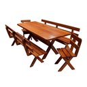 Ver imagem 2 de Conjunto Mesa Rústica 2m 2 Bancos e 2 Cadeiras Madeira Maciça Angelim:Natural
