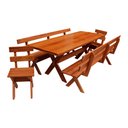 Ver imagem 1 de Conjunto Mesa Rústica 2m 2 Bancos e 2 Cadeiras Madeira Maciça Angelim:Natural