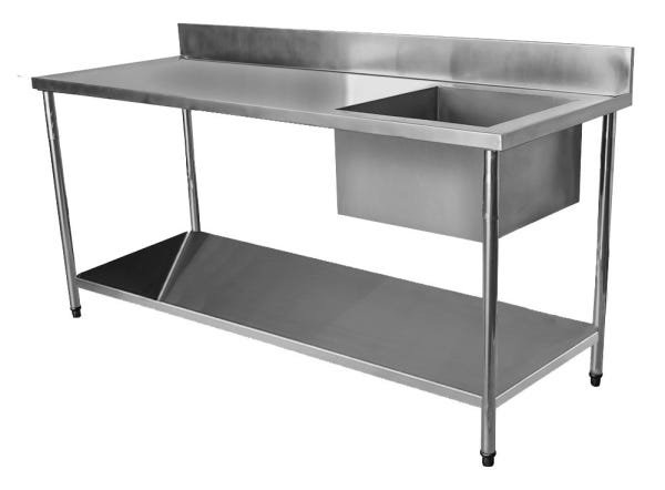 Mesa Pia Aço Inox Industrial com Paneleiro e Uma Cuba 50x40x25cm Direita - 150x60x80cm - Brascool