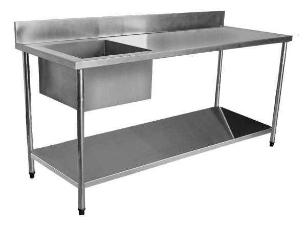 Mesa Pia Aço Inox Industrial com Paneleiro e Uma Cuba 50x40x25cm Esquerda - 150x60x80cm - Brascool