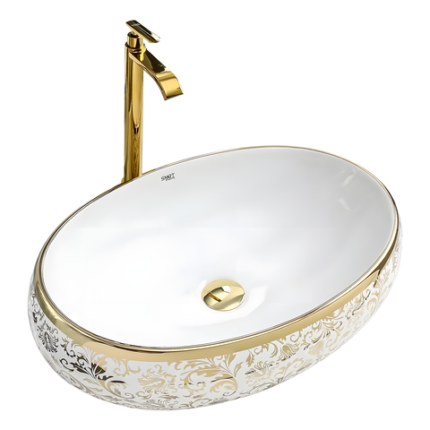 Cuba Dourada Oval Luxo Lavabo Banheiro 62x42cm