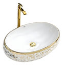 Ver imagem 1 de Cuba Dourada Oval Luxo Lavabo Banheiro 62x42cm