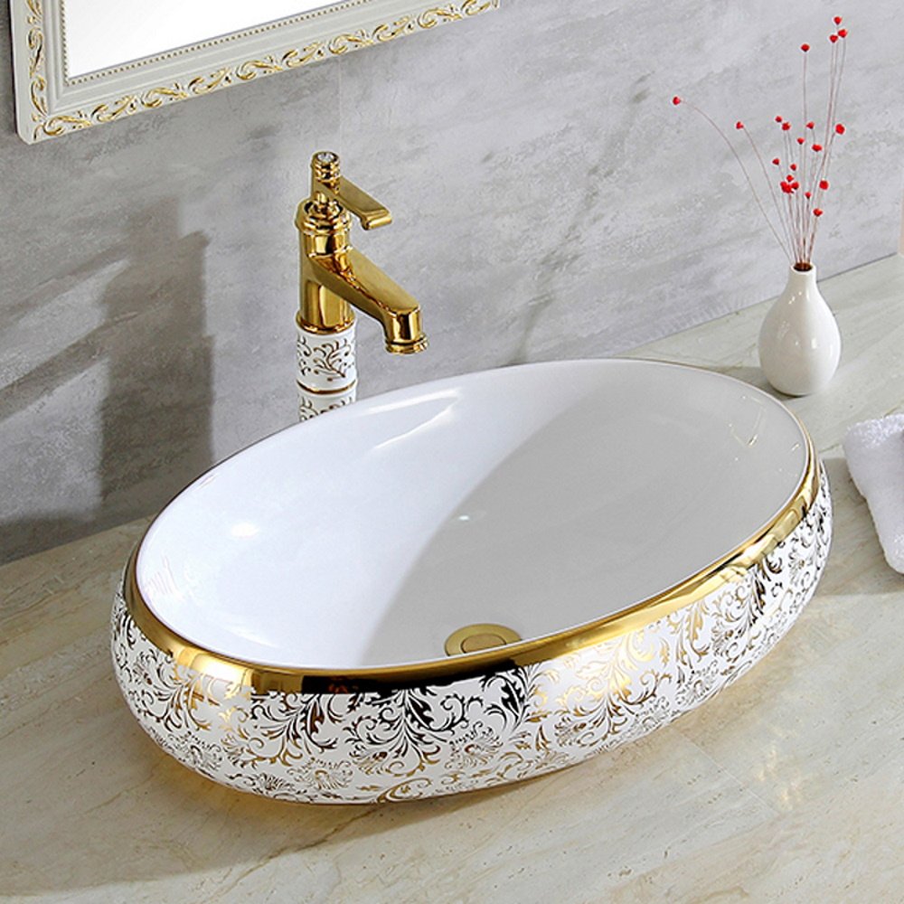 Cuba Dourada Oval Luxo Lavabo Banheiro 62x42cm | MadeiraMadeira