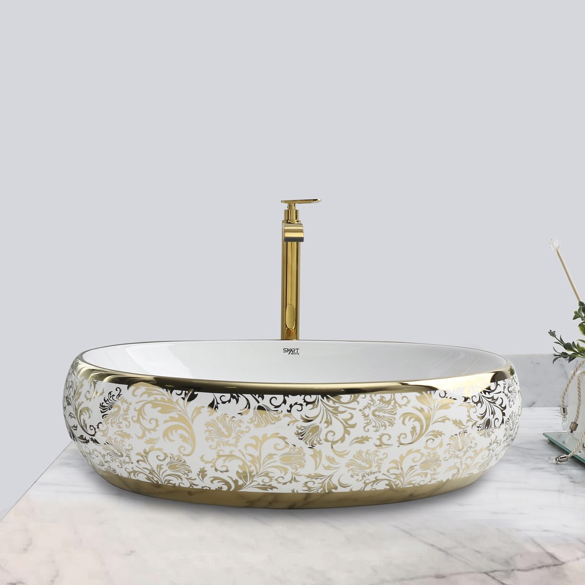 Cuba Dourada Oval Luxo Lavabo Banheiro 62x42cm - 3