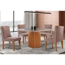 Ver imagem 1 de Sala Jantar Mesa Maldivas Tampo C/ Vidro Curvo 90cm+4 Cadeiras Dafne Madeira Naturale/off White -