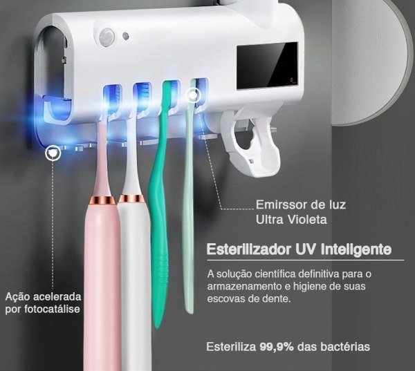 Porta Escova De Dente Esterilizador Uv Placa Solar Dispenser