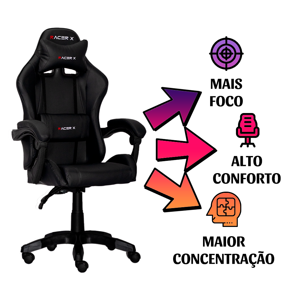 Cadeira Gamer Escritório Giratória Racer X Comfort Preta - 3
