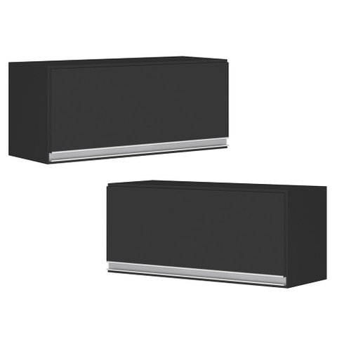 Kit 02 Armários Aéreo Multiuso Geladeira Lux 60cm 100% MDF Basculante Preto TX Fosco - Desk